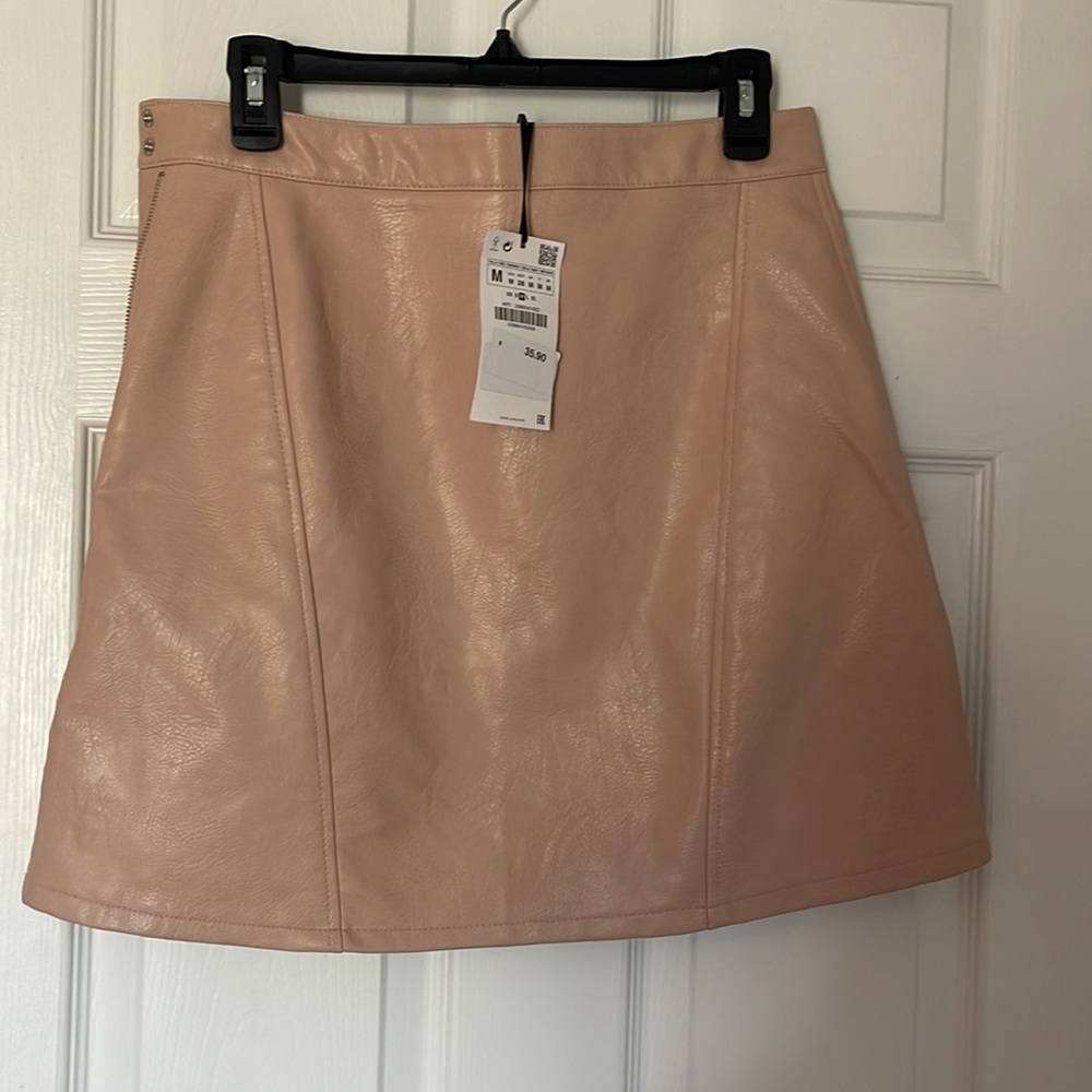 Brand new pink faux leather skirt from Zara.  Size M.  Pale pink is color